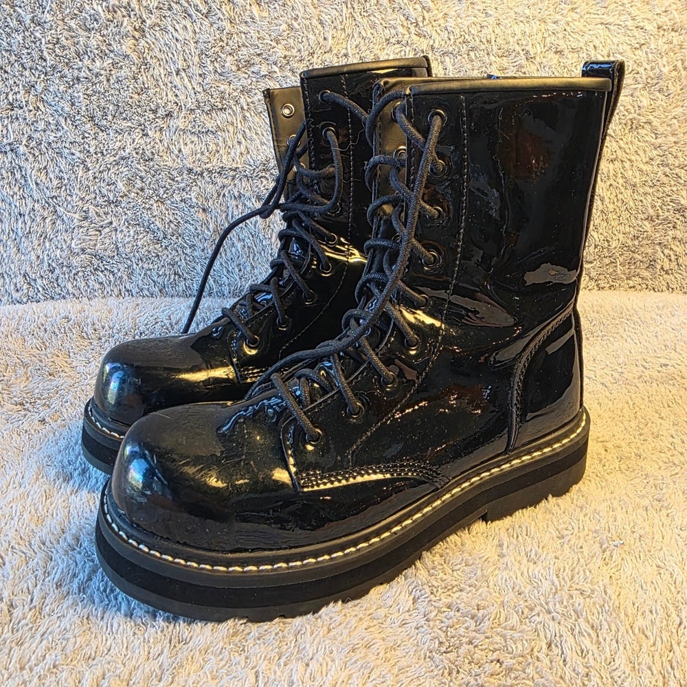 Avenger Work Boots Womens Black Patent Leather Safety Platform‎ Boots Comp Toe 9